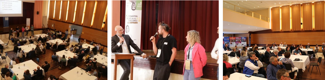 3 photos prises lors du world forum avec la salle et les intervenants, notamment Florent Ladeyn 